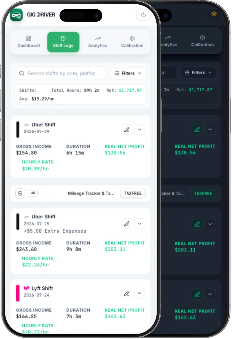 Gig Driver Shift Logs & History Screenshot