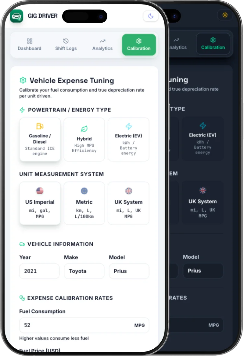 Gig Driver Vehicle Calibration Screenshot